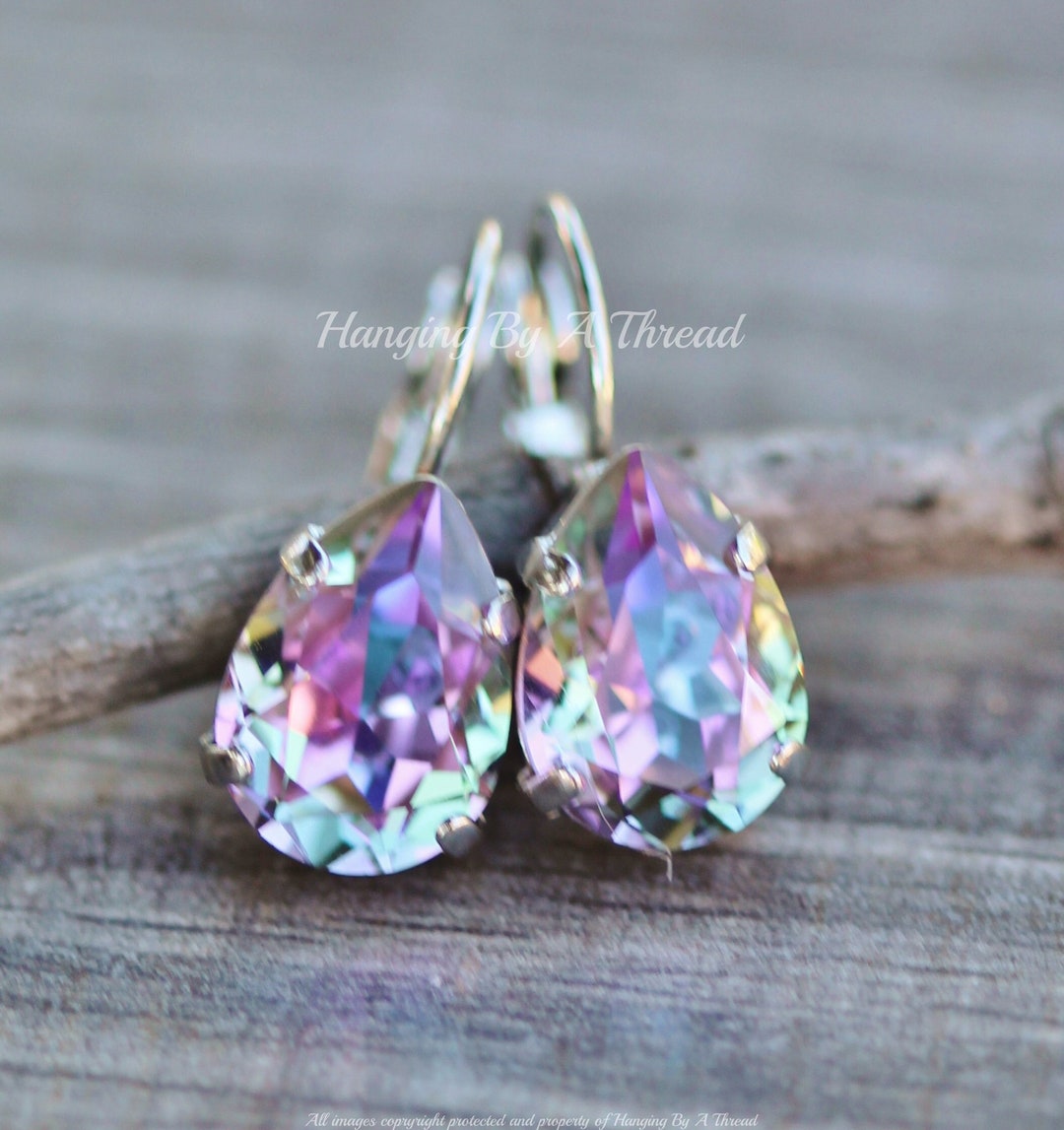 thumbnail image 2 of 925 Sterling Silver Drop Earrings – Vitrail L Pear Teardrop With Austrian Crystals – Handmade In UK 2 of 6