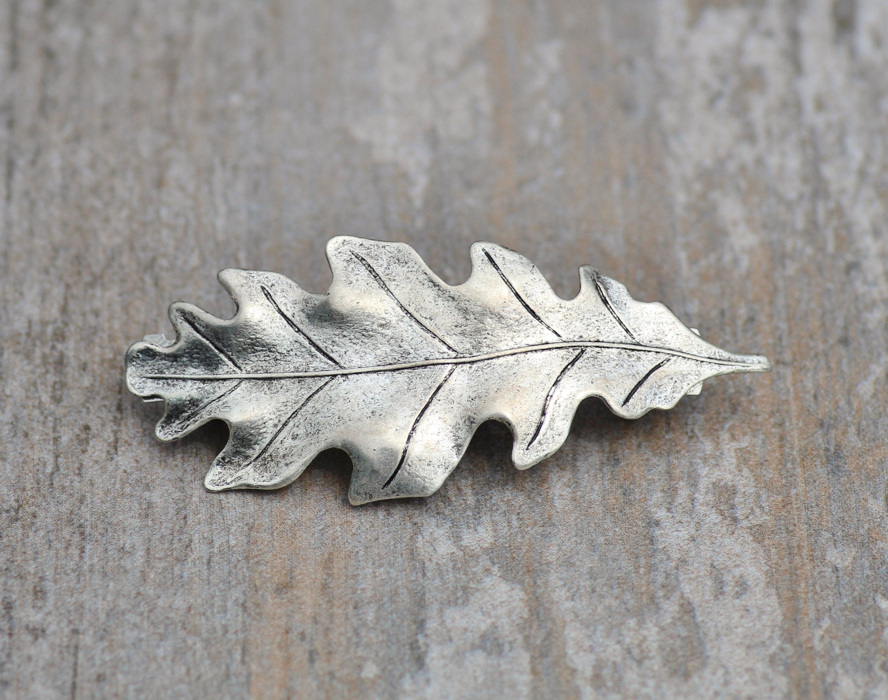 Oak Leaf Hair Clip Silver Hand Cast Metal Elegant Barrette Adult Gift Oak Leaf Hair Clip Silver Barrette Hair Accessories by  main image 3