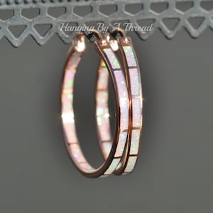 LARGE Pink Opal Rose Gold Hoop Earrings,Lab Created Opal Endless Hoop,Rose Gold Big Hoop Earrings,Lab Created Opal,Pink Rainbow,Rose Hoop image 8