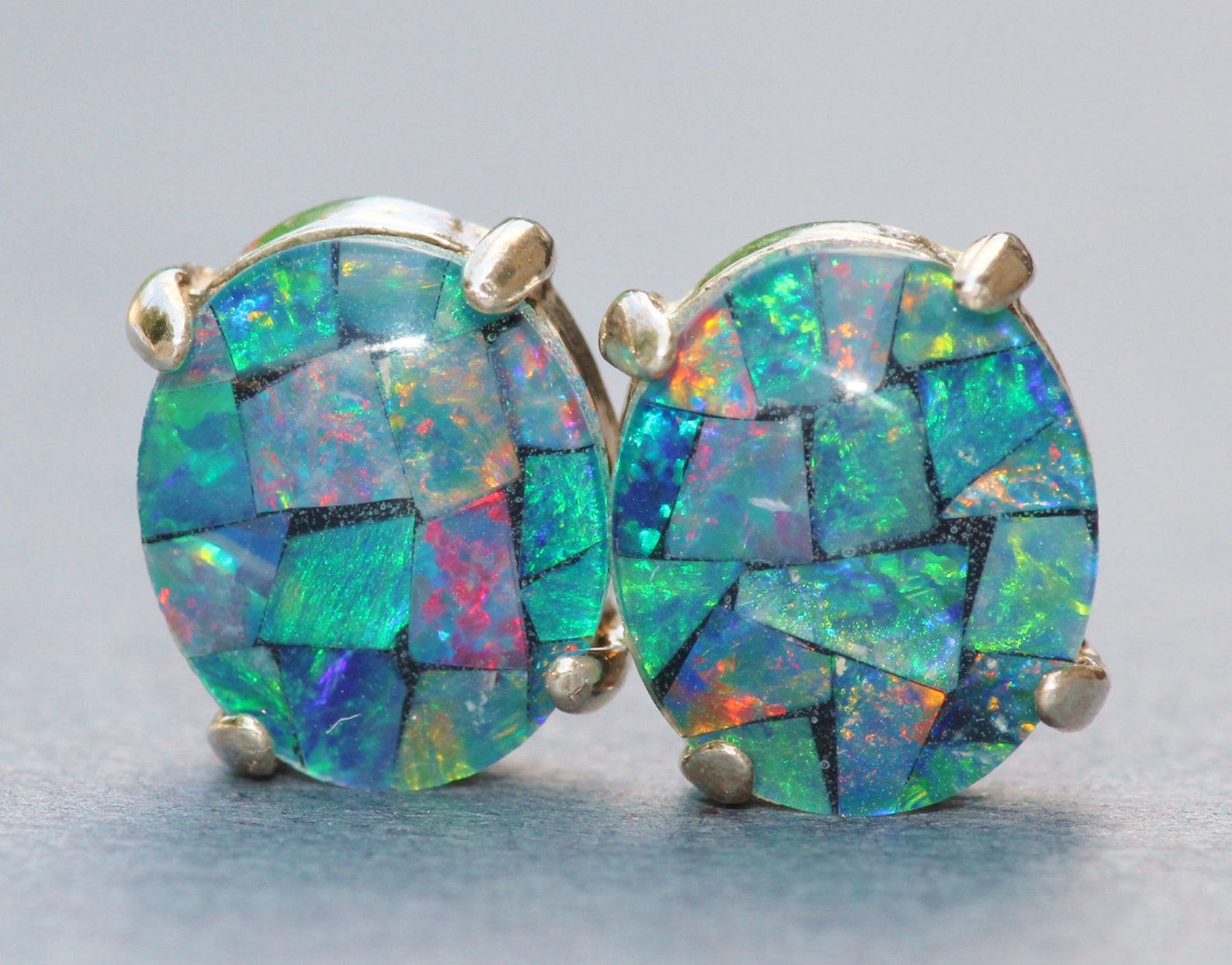 GENUINE Opal Earringsaustralian Mosaic Opal Earringssterling Etsy