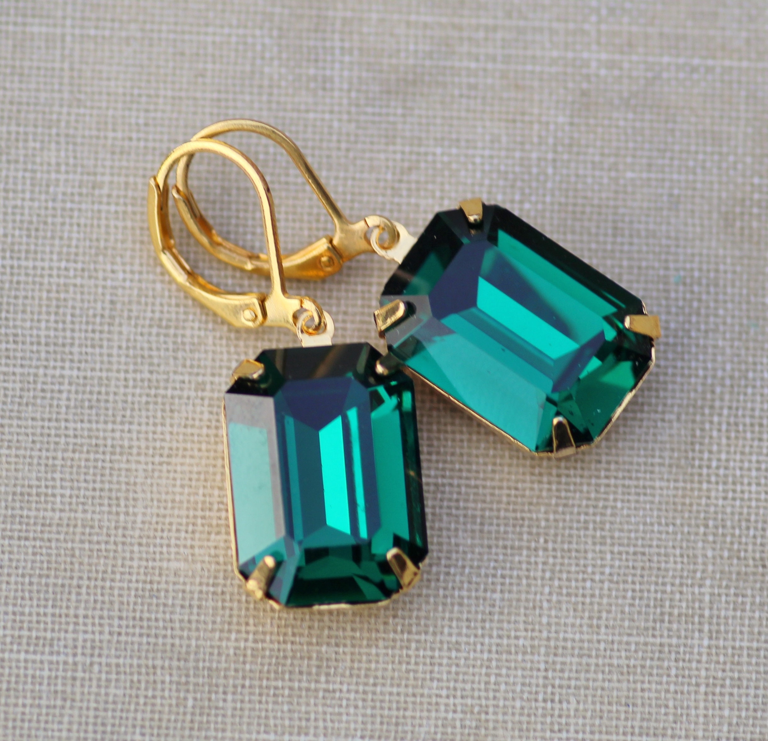 Glenda Emerald Green Rhinestone Earrings