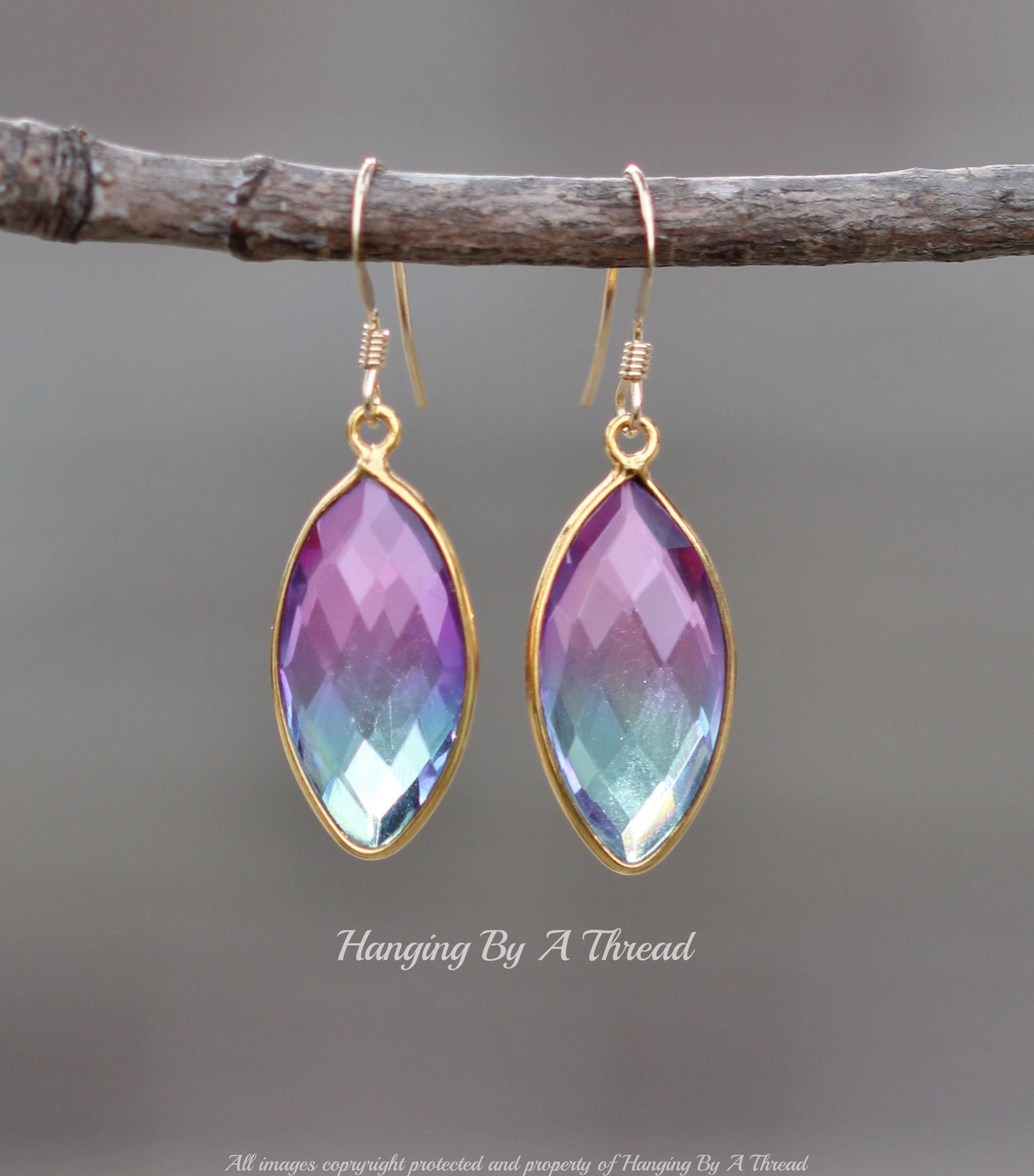 Genuine Doublet Bi Color Quartz Earringsgoldblue Green Etsy