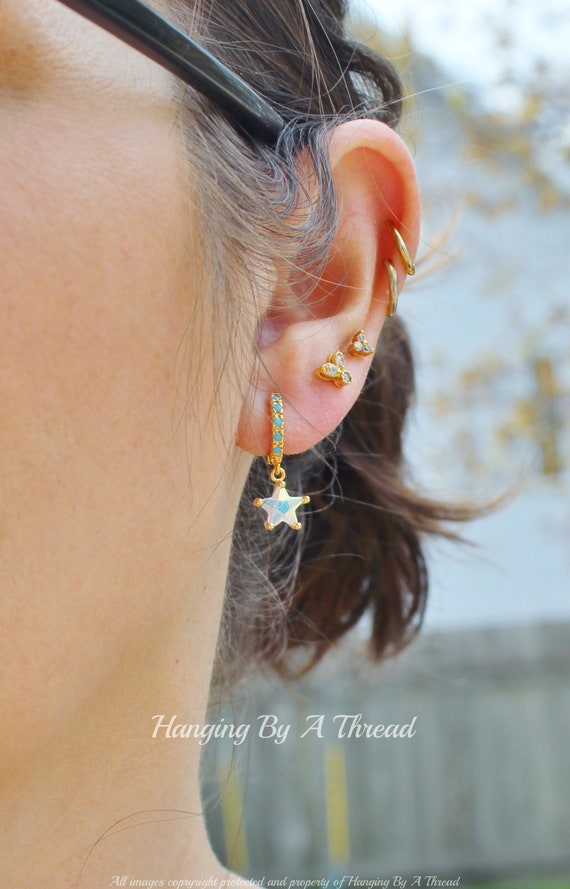 NEW Crystal AB Turquoise Star Earrings,small Gold Huggie Hoops