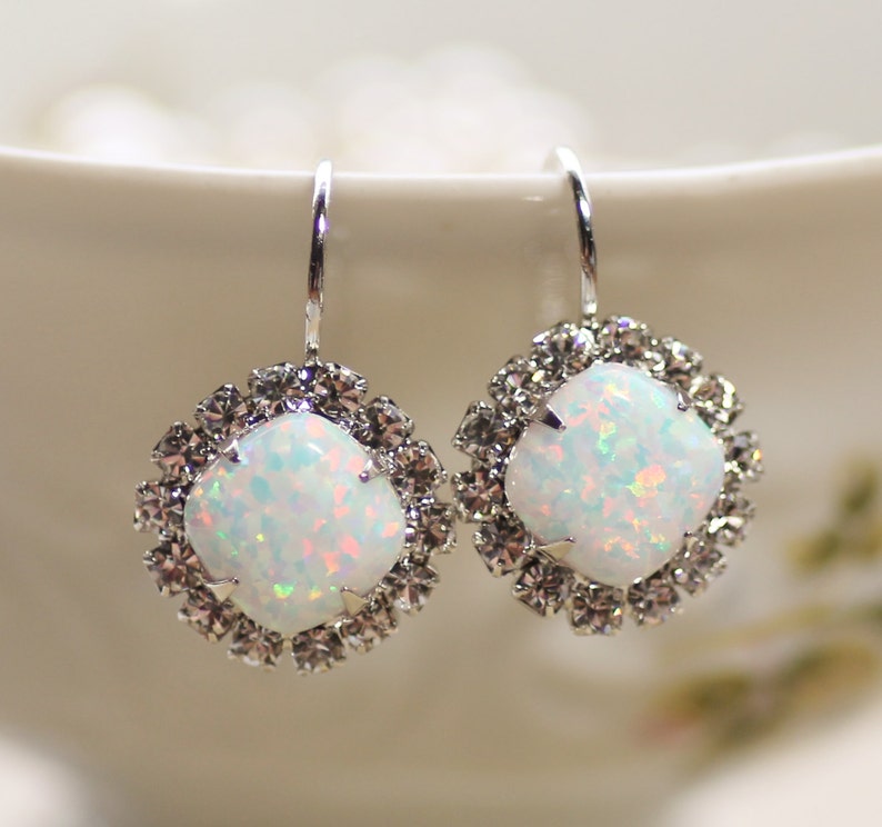 Australian Opal Rhinestone Halo Earringswaorovski Rhinestone Etsy