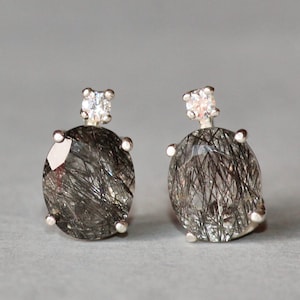 Sterling Silver Tourmalated Quartz Oval Stud Earrings Sterling Silver Tourmalated Quartz Oval Stud Earrings