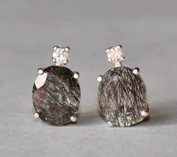 Sterling Silver Tourmalated Quartz Oval Stud Earrings Sterling Silver Tourmalated Quartz Oval Stud Earrings