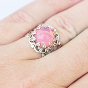 Vintage Pink Opal Ring,Pink Glass Opal,Adjustable Silver Filigree Ring,Antique,Victorian,Shabby Chic,Opal Jewelry,Birthstone,Keepsake image 3