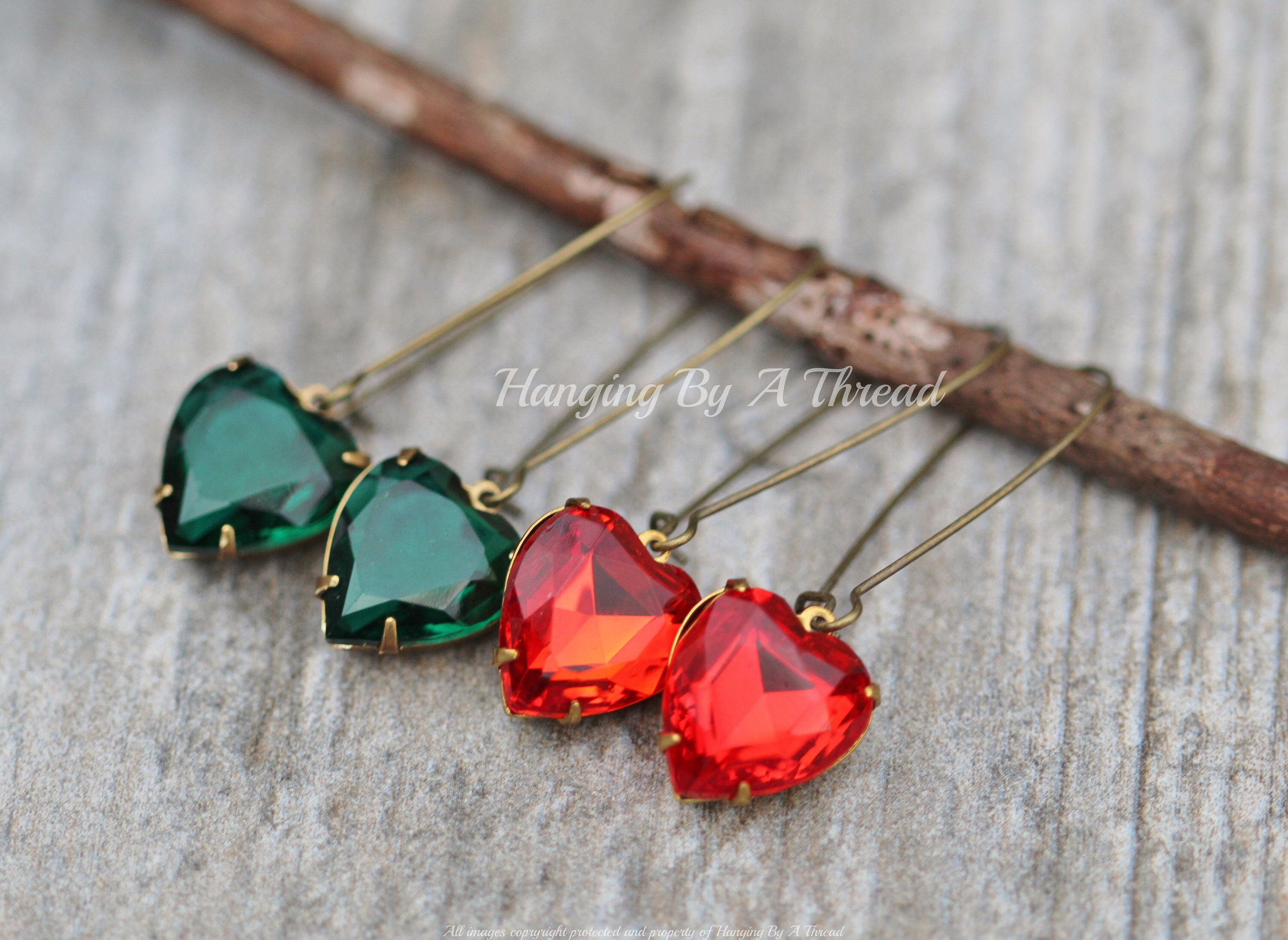 ◆VINTAGE HOLLYWOOD◆ Colorful Heart Earrings VH2313EA002B Vintage Heart Shaped Jewel Earrings,choose Color,light Siam