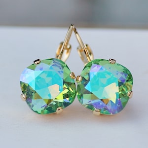 LIMITED Peridot Glacier Blue Cushion Earring,Swarovski Crystal Rhinestone Earring,Rounded Square,Gold Drop Earring,Bridal Bride,Gift image 7