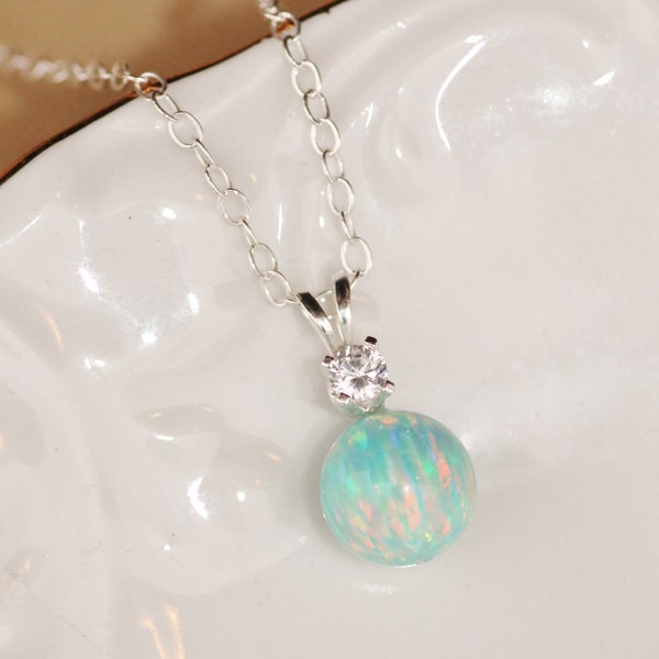 Letzte, echten Opal & CZ Halskette, Lab erstellt Mint Rainbow Opal, Edelstein-Halskette, Oktober Birthstone, Opal Anhänger, Dainty, Geschenk für Sie