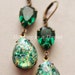 Vintage Emerald Opal Earrings,Emerald Green Glass Fire Opal,RARE,Swarovski Earrings,Faux Opal Earrings,Opal Jewelry,Hourglass,Rhinestone