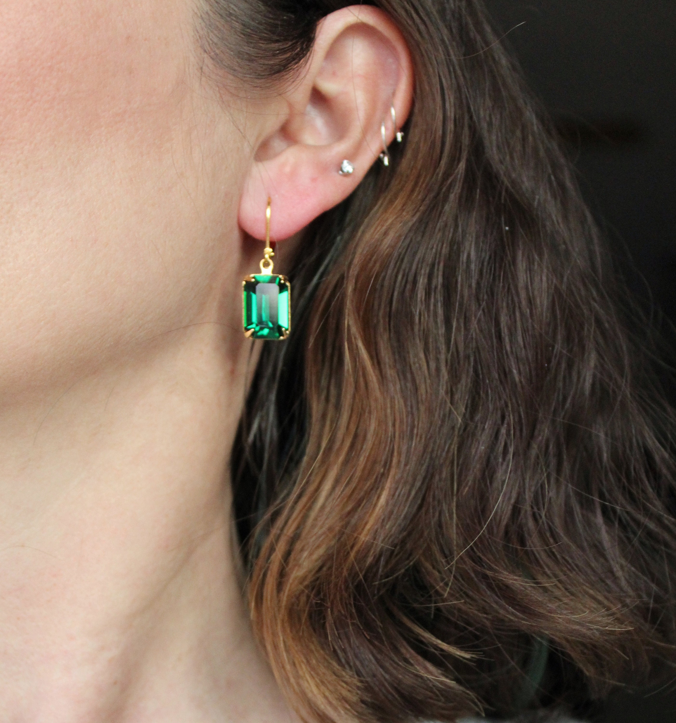 Glenda Emerald Green Rhinestone Earrings