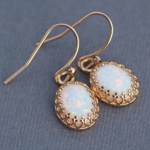 14K Gold Filled White Opal Earringslab Created Opal Gemstone - Etsy