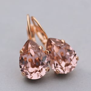 NEW Swarovski Blush RoSE Gold Pear Drop Earrings,Blush Drop Earring,Vintage Rose Dusky Pink Rhinestone Earrings,Bridal,Weddings,French Rose