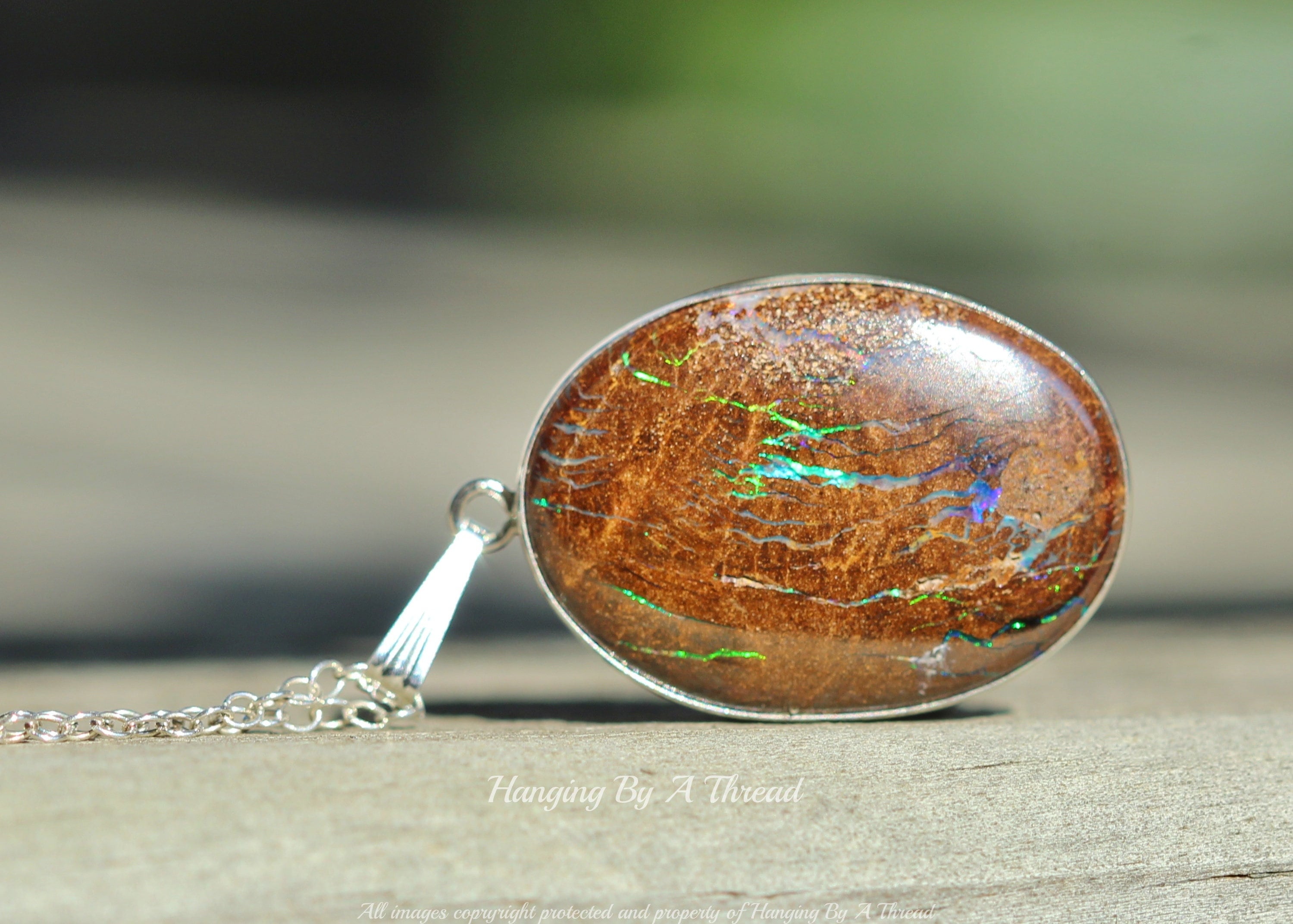 FLASHING Boulder Opal Rough Gemstone Necklace genuine Australian Boulder Opal Pendant large Opal Necklace sterling Silver birthstone oval Etsy