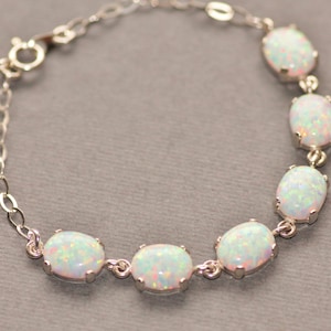 Sterling Silber Echter Opal Armband,Opal Tennis Armband,Labor erstellter Opal,weißes Opal Armband,Birthstone Schmuck,Frauen Opal Schmuck,Geschenk