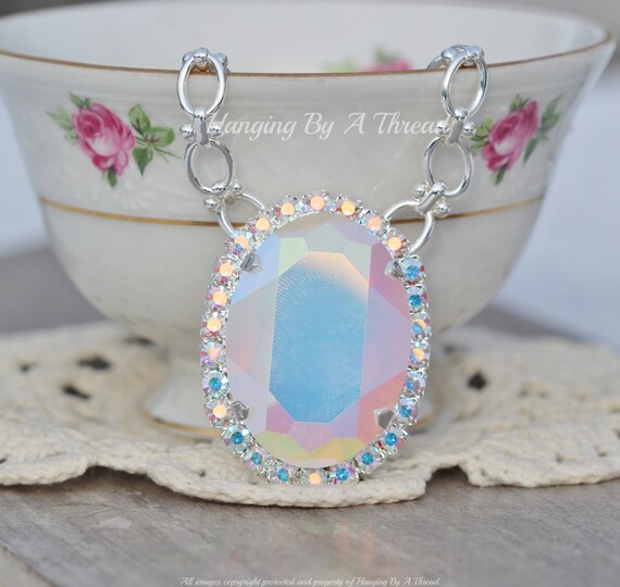 LIMITED Large Swarovski White Opal AB Halo Necklace statement