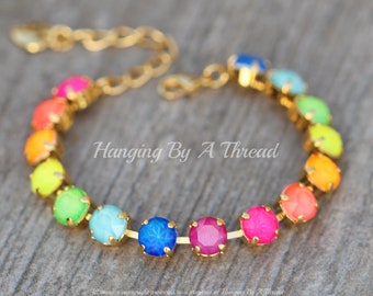 FESTIVAL Neon Glow Bracelet,8mm Crystal Tennis Bracelet,Bright Rainbow Multi Colored,Neon Crystal,Layering Bracelet,Stacking,Rhinestone,Gift