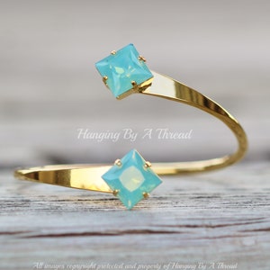 LIMITED! Vintage Swarovski Pacific Opal Square Cuff,Large Silver Or Gold Adjustable Cuff Wrap Bracelet,12mm Square,Mint Green,Gift,Unique