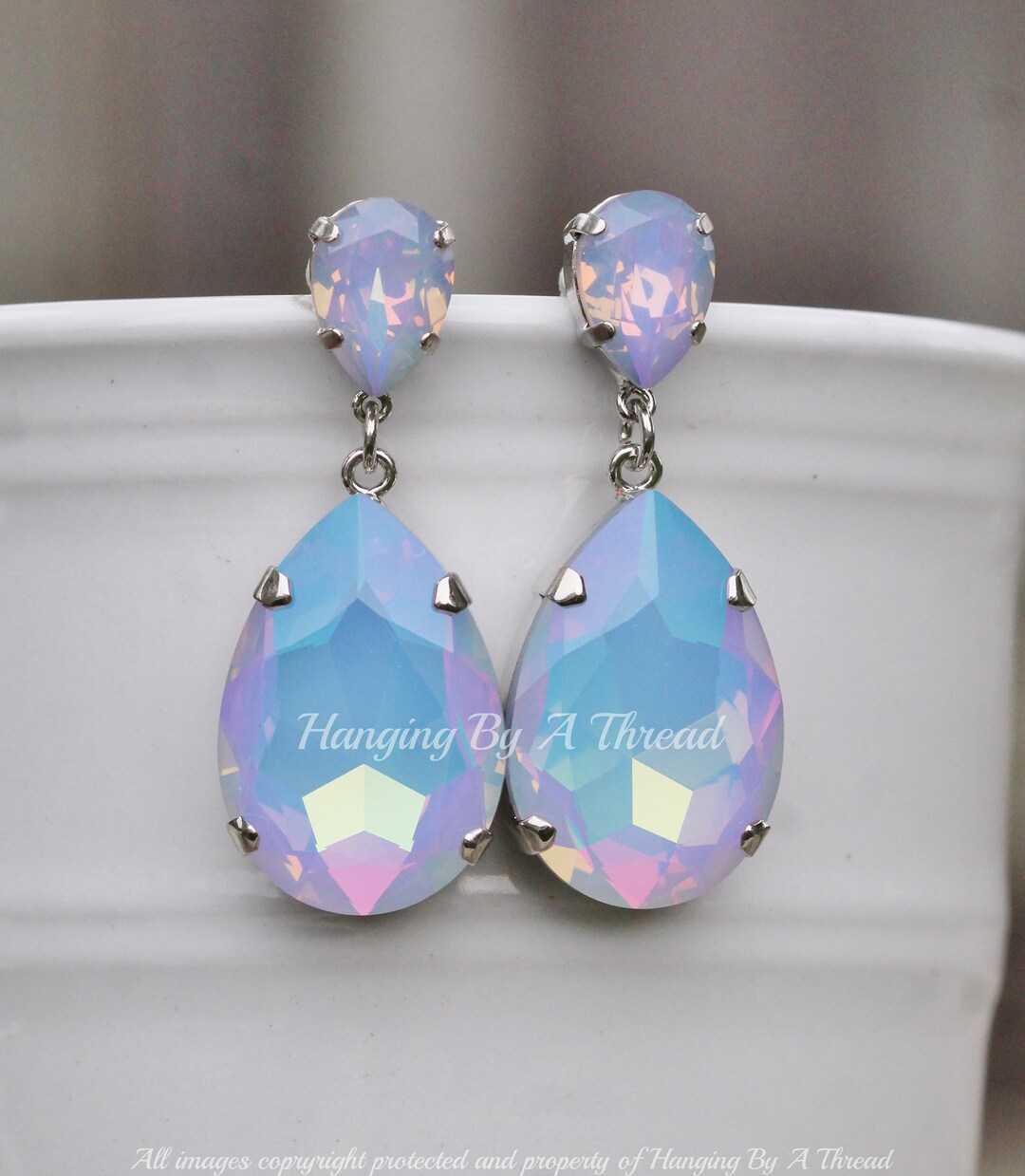 925 Silver Aquaarine Drop Earrings Pear Teardrop ade With Austrian