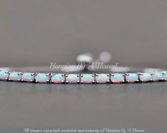 LIMITED STOCK Silver White Opal Bracelet,Oval Opal Tennis Bracelet,Lab Created Opal,White Opal,Birthstone Jewelry,Opal Jewelry,Adjustable