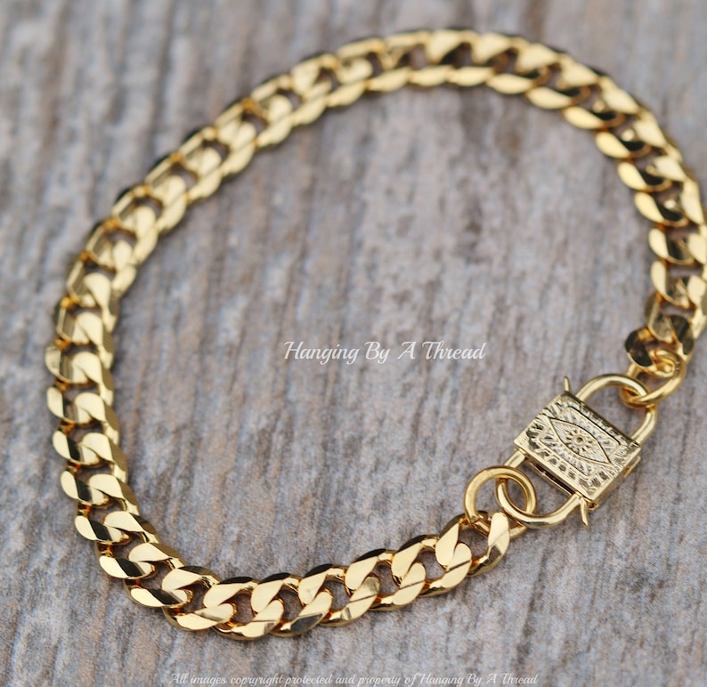 NEW Heavy Gold Cuban Chain Bracelet,Evil Eye Double Sided Clasp,Stacking Layering Bracelet,Trendy Gold Chain Link Bracelet,Gift For Her