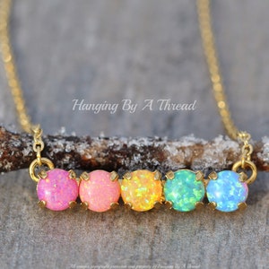 NEW Rainbow Ombre Opal Bar Necklace,8mm Lab Created Opal Bar Necklace,Vertical Bar,Gold Layering Necklace,October Birthstone,Gift For Her