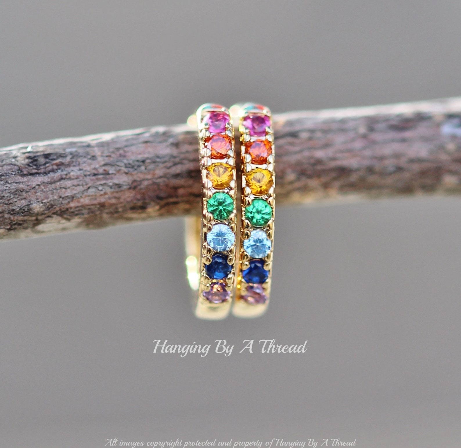 NEW Tiny Rainbow Hoop Earrings,gold Huggie Hoops,small Dainty Hoop ...