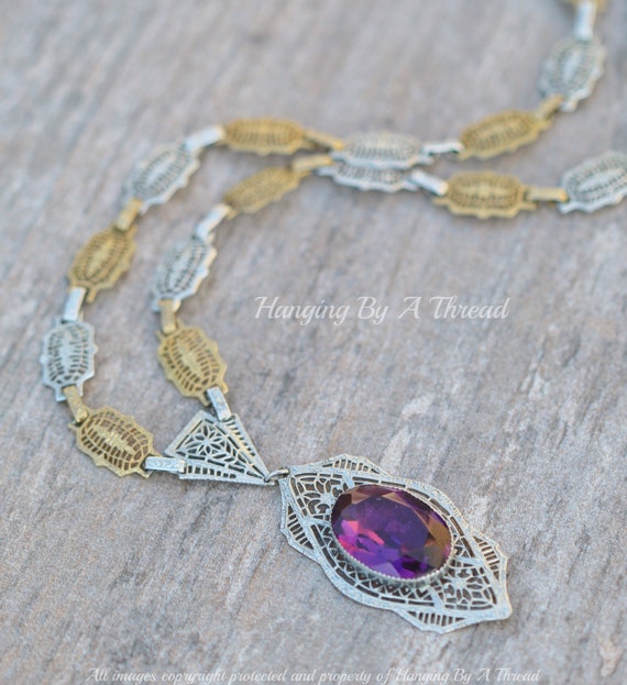 STUNNiNG PSCO Art Nouveau Amethyst Glass Filigree… - image 3