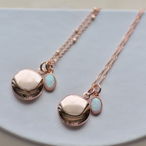 SMALL Plain Rose Gold & Opal Locket,Locket Pendant Necklace,Rose Gold Opal Necklace,Gift For Her,Mothers Day,Dainty Petite Small,Minimalist image 2