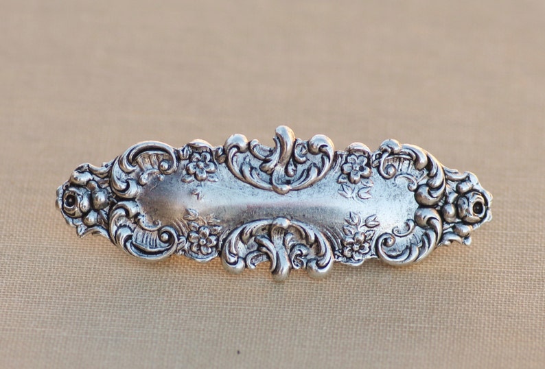 Antique Silver Ornate Filigree Art Nouveau Hair Barrette,Silver Hair Clip,Victorian Style Flourish Hair Clip,Bridal,Vintage Style,Gift image 1