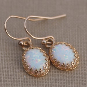 14K Gold Filled White Opal Earringslab Created Opal Gemstone - Etsy
