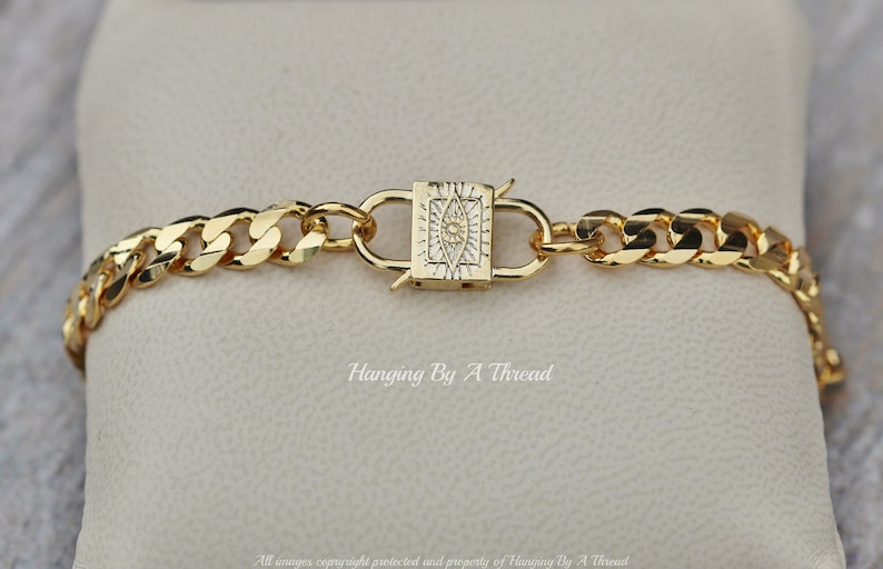 NEW Heavy Gold Cuban Chain Bracelet,Evil Eye Double Sided Clasp,Stacking Layering Bracelet,Trendy Gold Chain Link Bracelet,Gift For Her