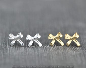 Nuevos pendientes de botón con lazo pequeño, plata u oro, estilo coqueto, pequeños y delicados, plata de ley, regalo para ella por menos de 20