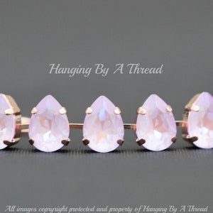 Crystal Lavender Delite Pear Shaped Tennis Braecelet,Pear Teardrop Rhinestone Bracelet,Pale Lavender Lilac Purple Shimmer,Pastel,Rose Gold