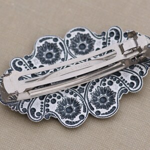 Art Nouveau Victorian Large Silver Hair Barrette,Antique Silver Large Floral Filigree Barrette,Silver Hair Clip,French Barrette,Silver Ox image 4