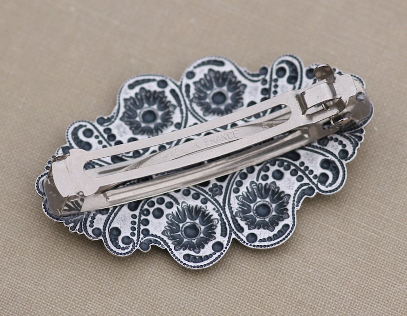 Art Nouveau Victorian Large Silver Hair Barrette,Antique Silver Large Floral Filigree Barrette,Silver Hair Clip,French Barrette,Silver Ox image 4