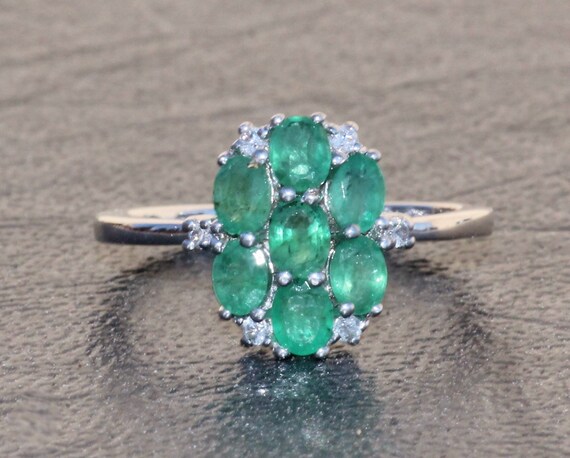 GENUINE Zambian Emerald White Zircon RingCluster Gemstone | Etsy