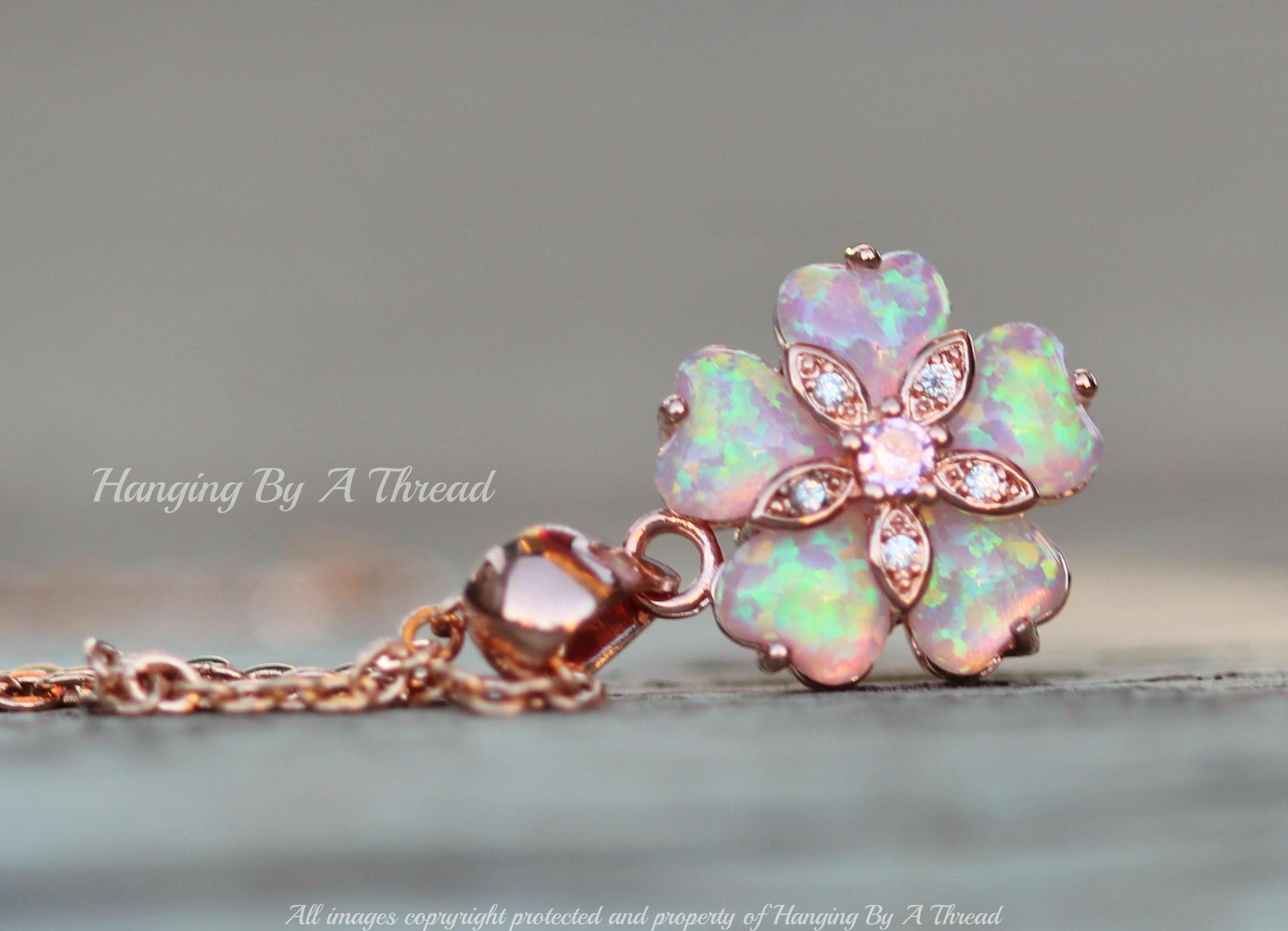 NEW Pink Opal Flower Pendant Necklace,rose Gold Pink Rainbow Lab