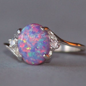 Rare Purple Fire Opal CZ Gemstone Ring,Lab Created Purple Opal Ring,Sterling Silver Womens Opal Ring,October Birthstone,Rainbow image 4