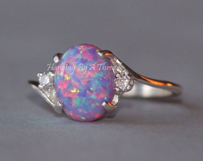 Rare Purple Fire Opal CZ Gemstone Ring,Lab Created Purple Opal Ring,Sterling Silver Womens Opal Ring,October Birthstone,Rainbow image 4