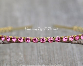 NIEUWE Rose Pink Crystal verfraaide hoofdband, 6mm Crystal hoofdband, medium roze Blush Rose, gouden draad gewikkeld hoofdband, haaraccessoires, cadeau