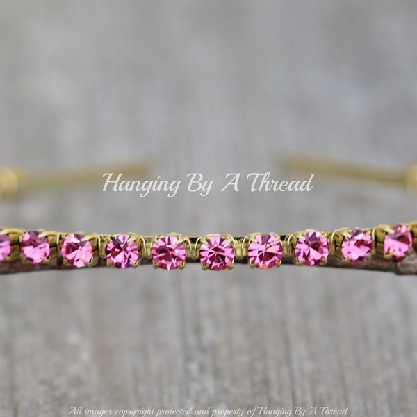NEW Rose Pink Crystal Embellished Headband,6mm Crystal Headband,Medium Pink Blush Rose,Gold Wire Wrapped Head Band,Hair Accessories,Gift