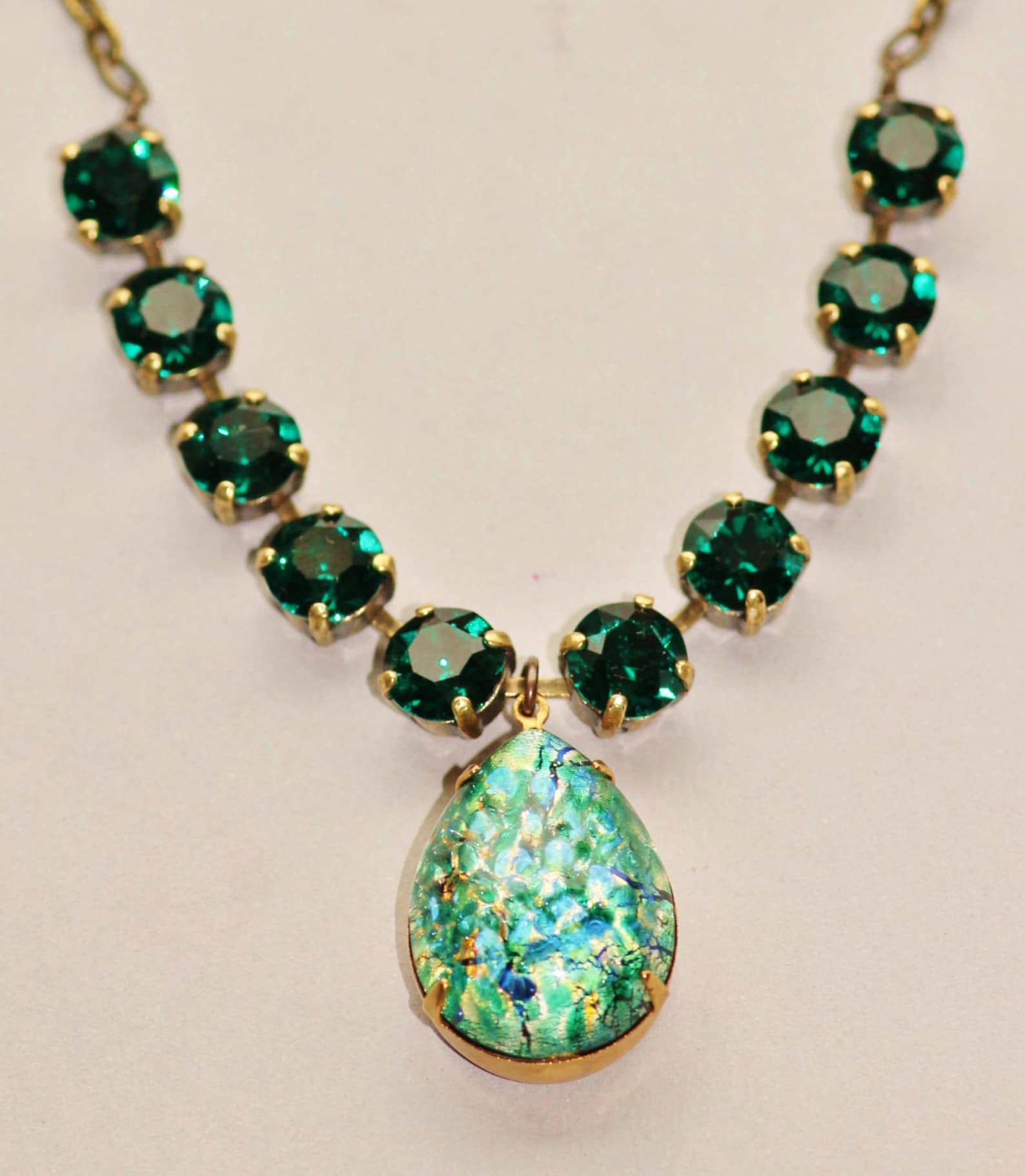 Vintage Emerald Opal Necklacerare Emerald Green Fire Etsy