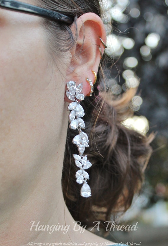 Luxe Silver Or Rose Gold Long Cz, Long Chandelier Style Earrings Silver