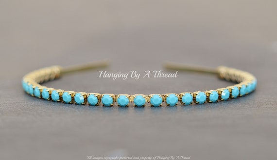 Vintage Turquoise Aqua Blue Crystal Embellished Headband,6mm 