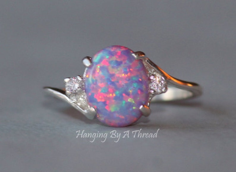 Rare Purple Fire Opal CZ Gemstone Ring,Lab Created Purple Opal Ring,Sterling Silver Womens Opal Ring,October Birthstone,Rainbow image 5