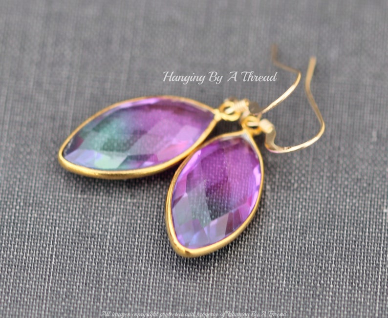 Genuine Doublet Bi Color Quartz Earringsgoldblue Green Etsy