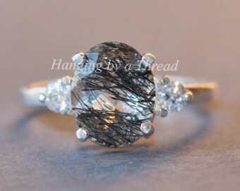 Tourmalated Quartz Gemstone Ring,Premium Tourmalated Quartz 925 Sterling Silver Band,Unique,Cubic Accent Gemstone,Womens Ring,Faceted