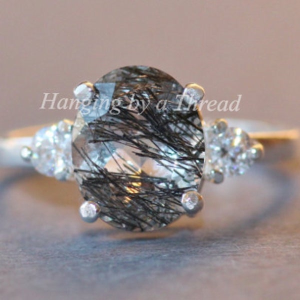 Tourmalated Quartz Gemstone Ring,Premium Tourmalated Quartz 925 Sterling Silver Band,Unique,Cubic Accent Gemstone,Womens Ring,Faceted